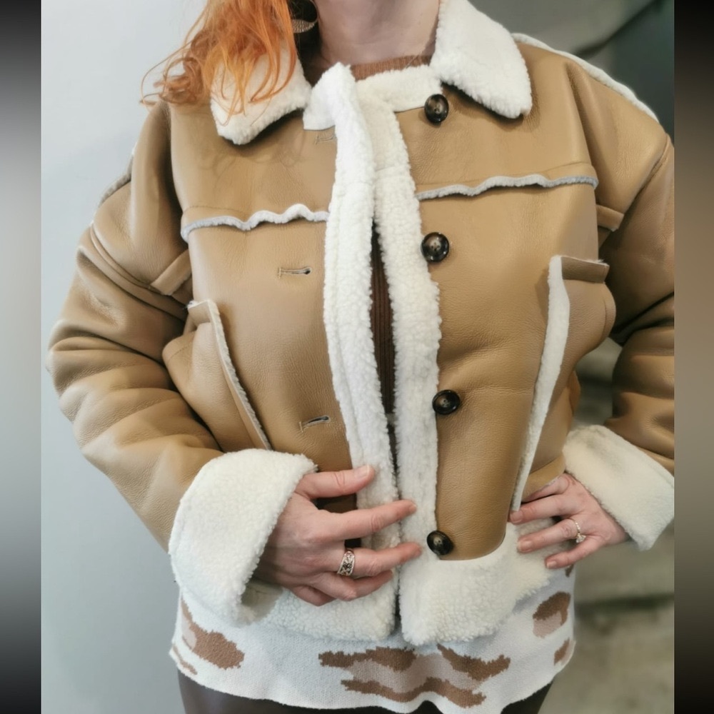 NEW! Wild Fable Womens Button Down Faux-Leather Coat Jacket Brown Size L